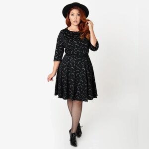 Unique Vintage Black & Grey Bats Stephanie Fit And Flare Dress Retro BNWT